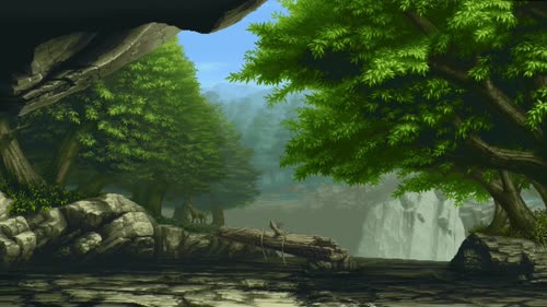 Pixel forest waterfall