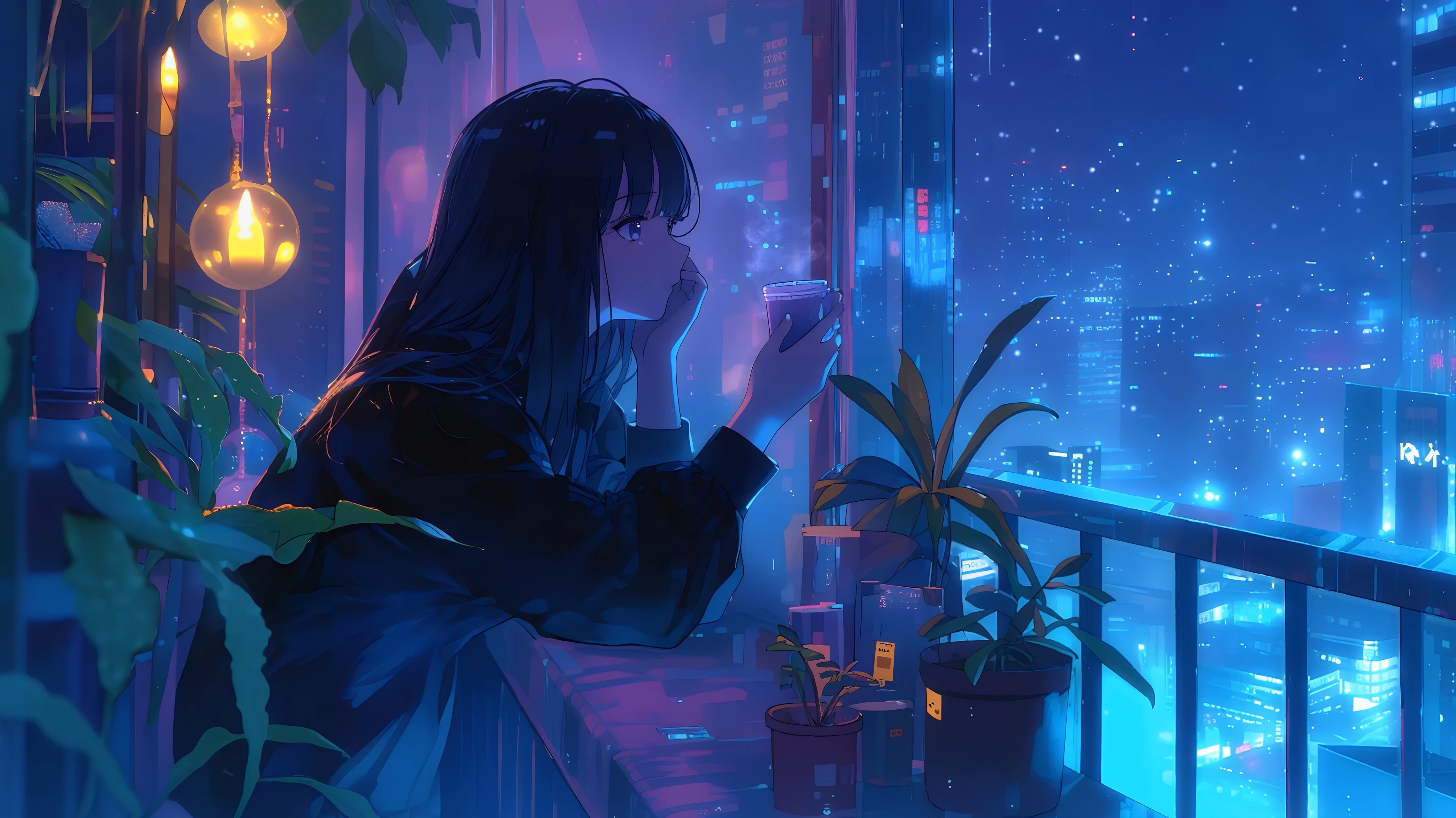 anime girl night view