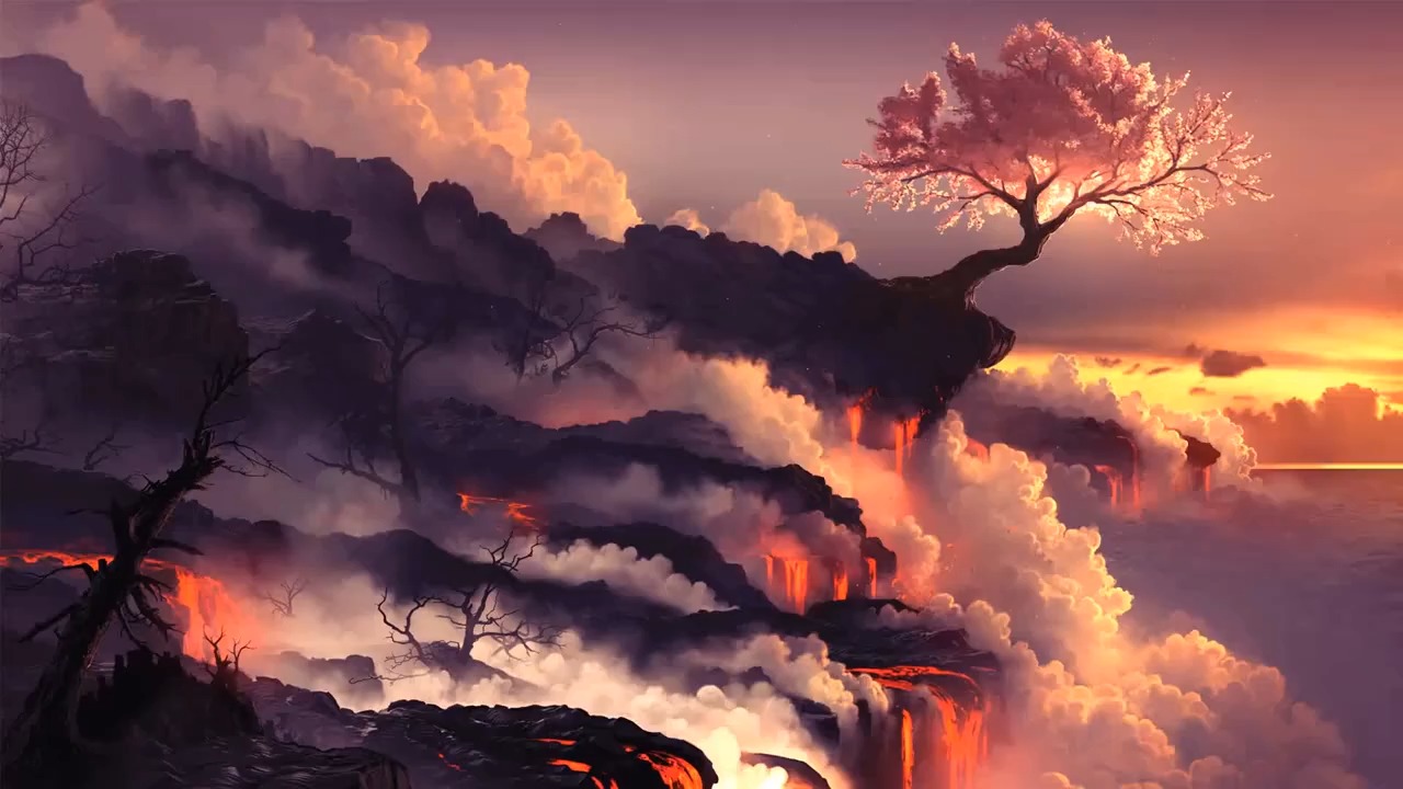 黄昏下的樱花