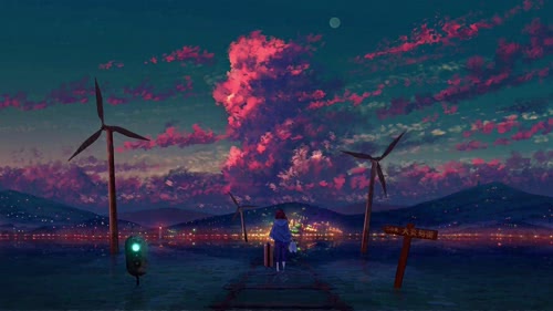 wind turbines evening 4k live wallpaper