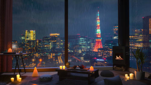 窗户风景雨