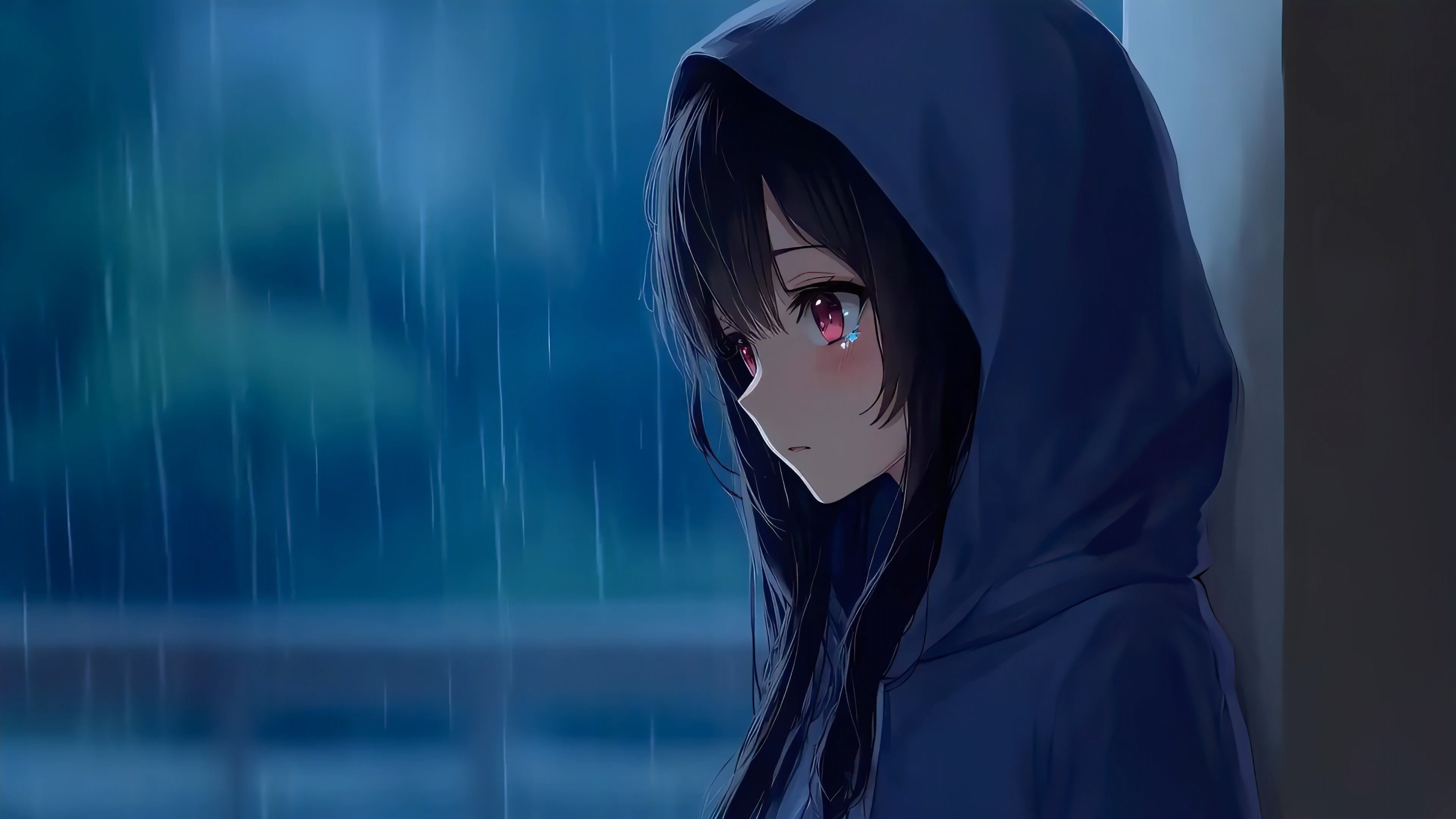 下雨-蓝色帽衫女孩-tt