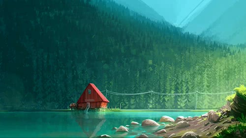 动漫风景-林中小屋